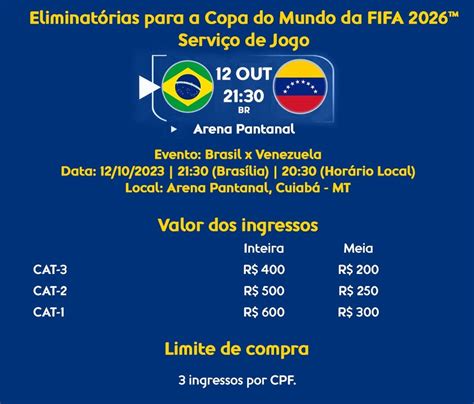 Venda de ingressos para jogo entre Brasil e Venezuela já tem .